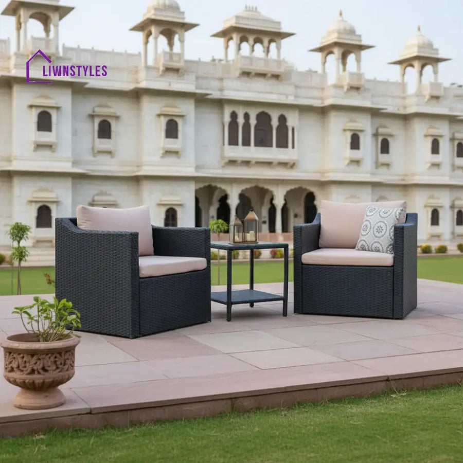 Blox Outdoor Patio Seating Set 2 Chairs and 1 Table Set (Black) - Coffee Table Sets