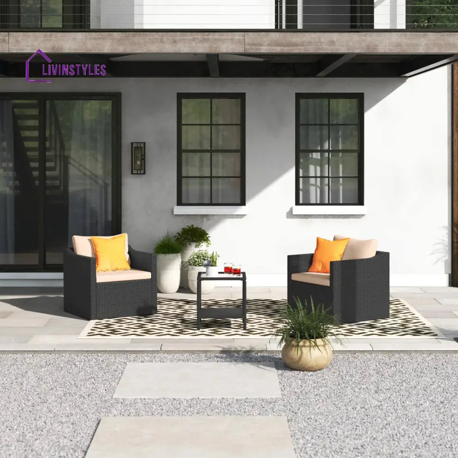 Blox Outdoor Patio Seating Set 2 Chairs and 1 Table Set (Black) - Coffee Table Sets