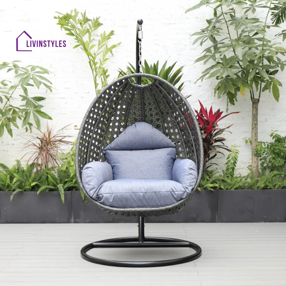 Blox Single Seater Hanging Swing With Stand For Balcony Garden (Dark Grey) - Charcoal Blue - Swings