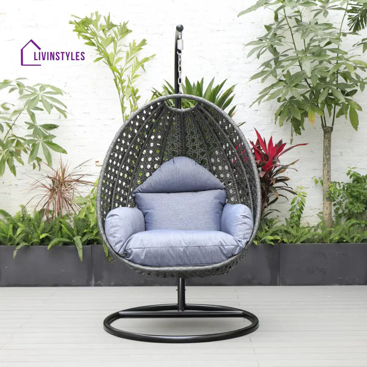 Blox Single Seater Hanging Swing With Stand For Balcony Garden (Dark Grey) - Charcoal Blue - Swings