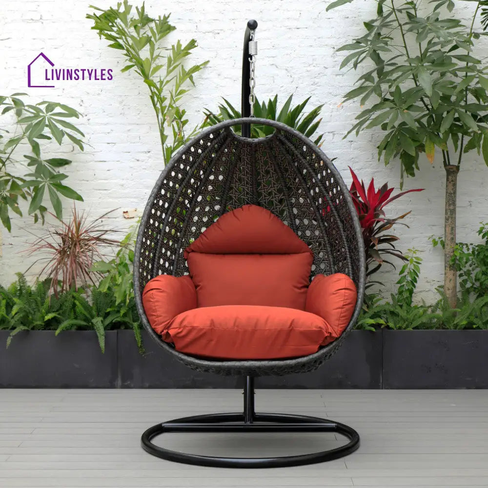 Blox Single Seater Hanging Swing With Stand For Balcony Garden (Dark Grey) - Cherry - Swings