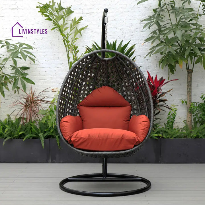 Blox Single Seater Hanging Swing With Stand For Balcony Garden (Dark Grey) - Cherry - Swings