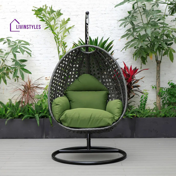 Blox Single Seater Hanging Swing With Stand For Balcony Garden (Dark Grey) - Dark Green - Swings