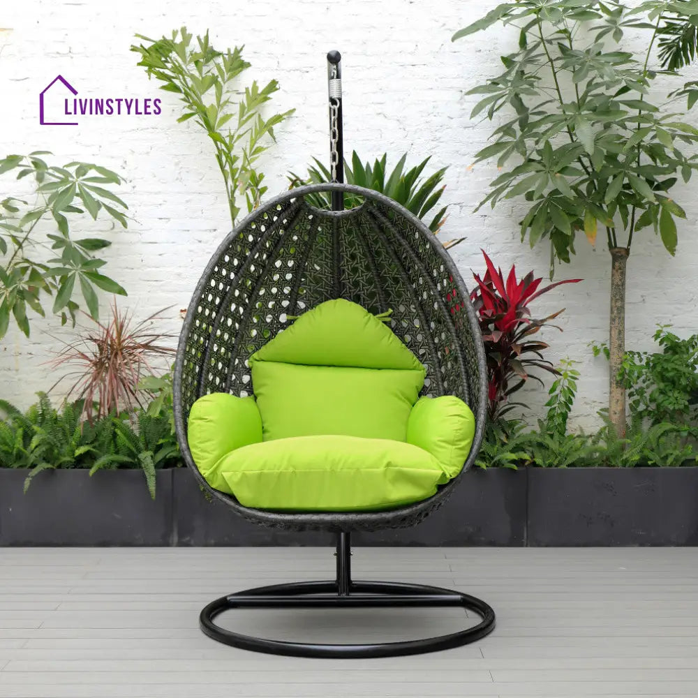 Blox Single Seater Hanging Swing With Stand For Balcony Garden (Dark Grey) - Light Green - Swings