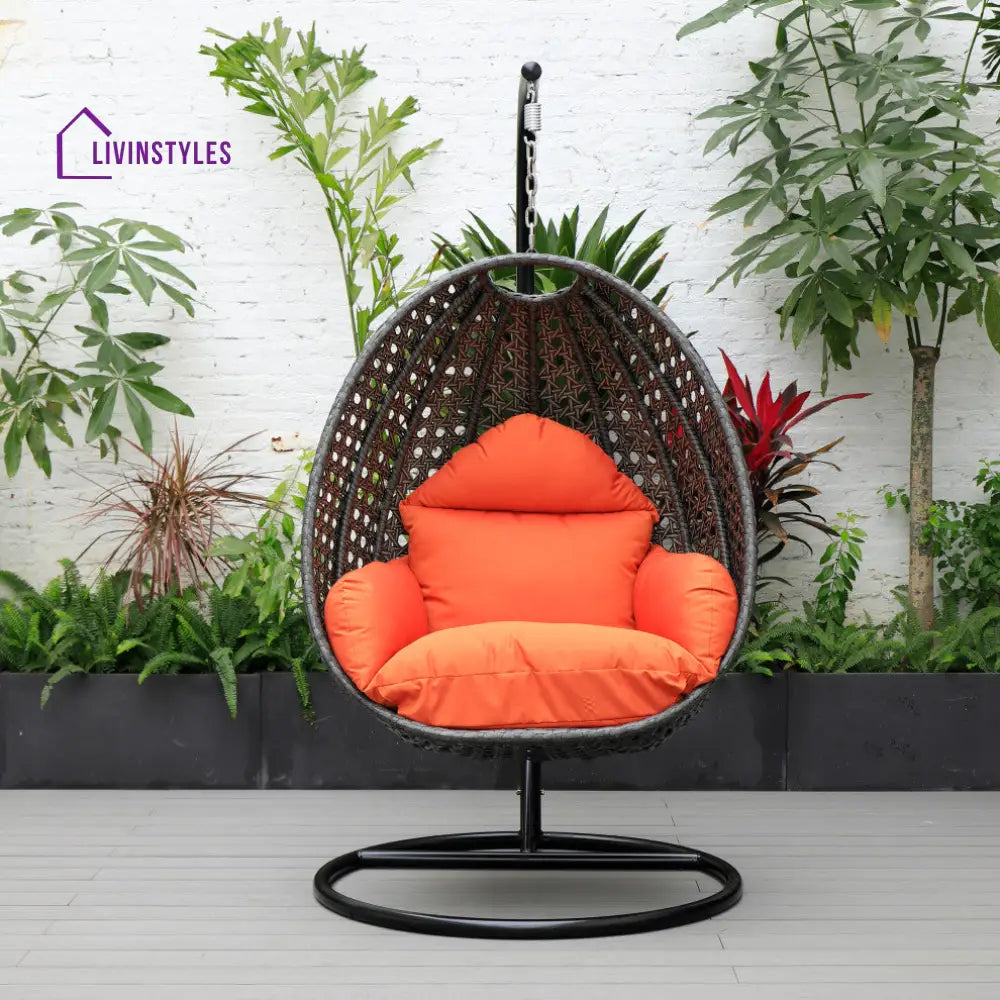 Blox Single Seater Hanging Swing With Stand For Balcony Garden (Dark Grey) - Orange - Swings