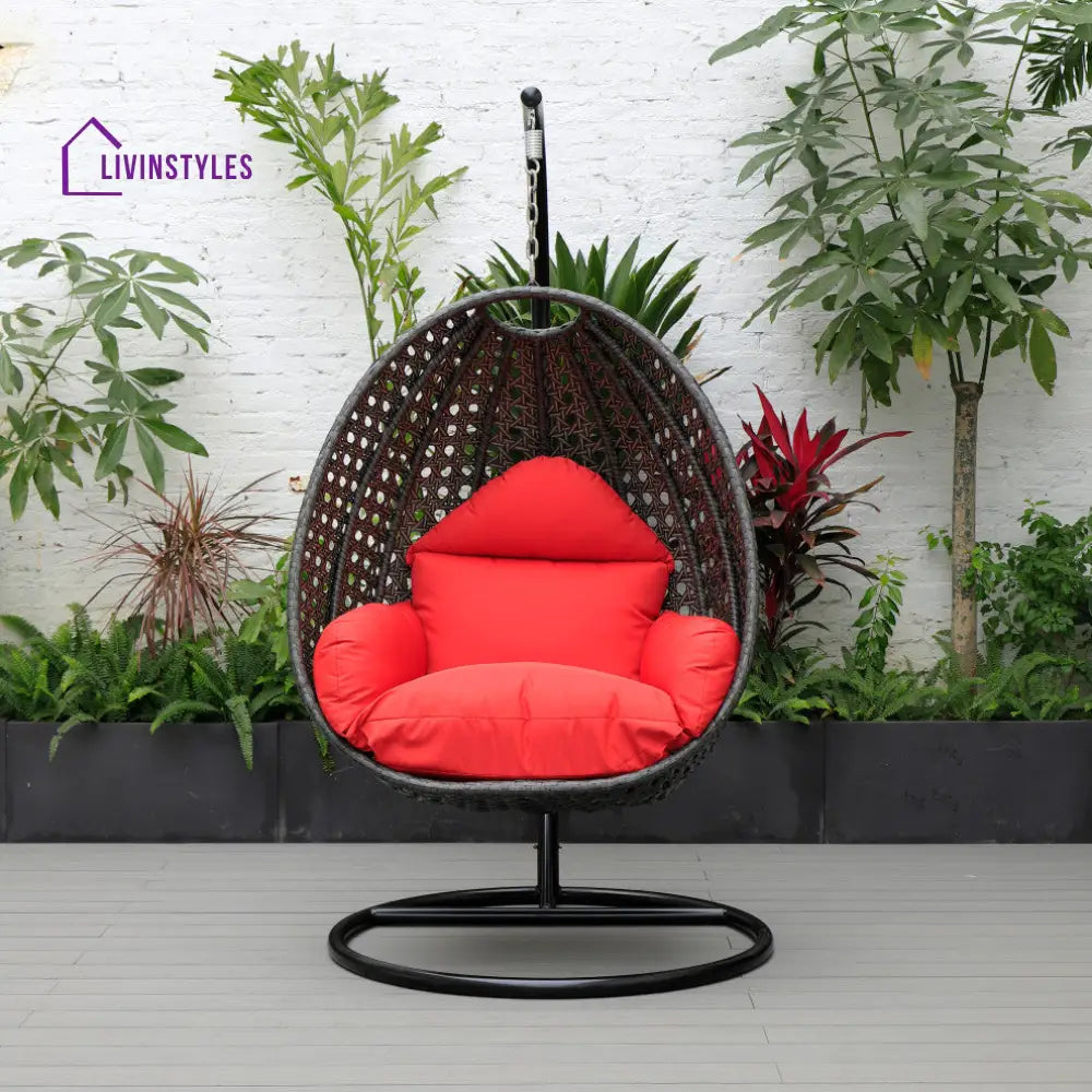 Blox Single Seater Hanging Swing With Stand For Balcony Garden (Dark Grey) - Red - Swings