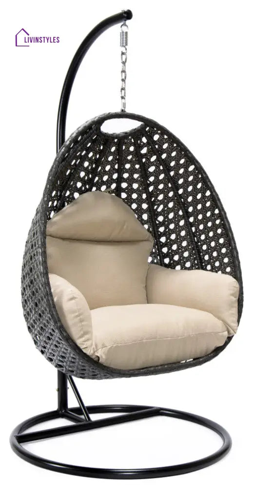 Blox Single Seater Hanging Swing With Stand For Balcony Garden (Dark Grey) - Swings
