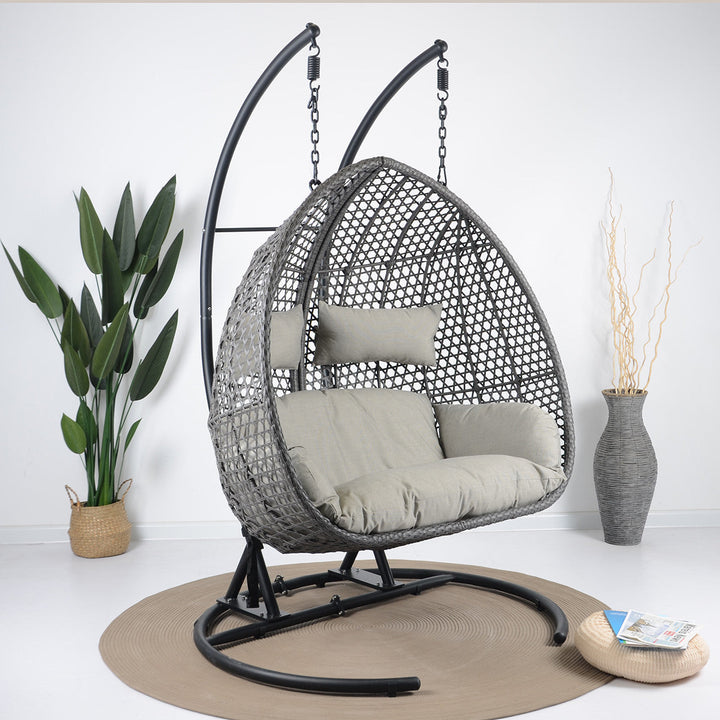 Gabal Double Seater Hanging Swing With Stand For Balcony, Garden Swing (Grey)