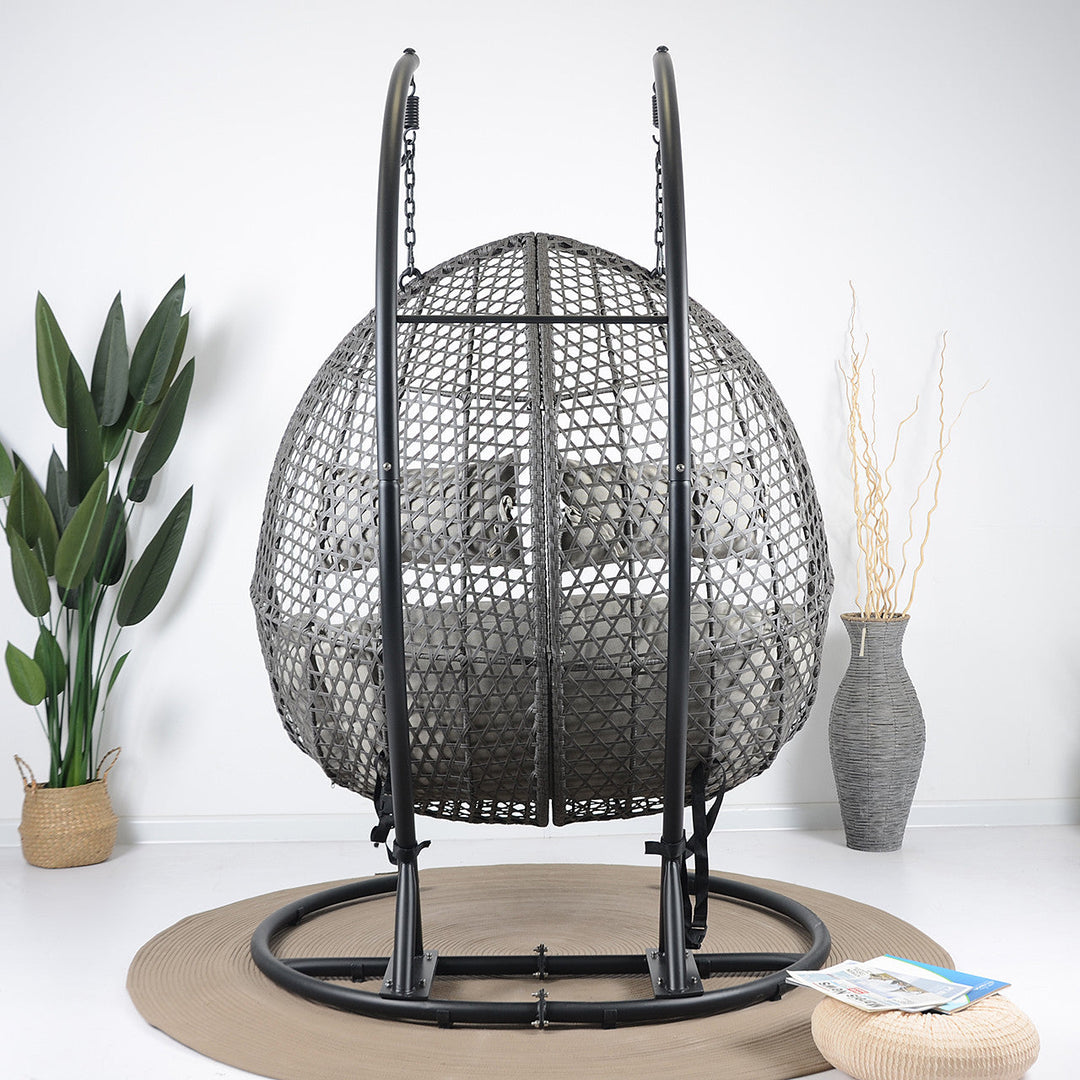 Gabal Double Seater Hanging Swing With Stand For Balcony, Garden Swing (Grey)