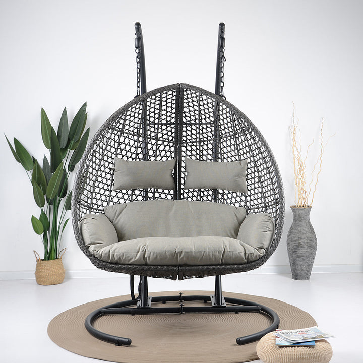 Gabal Double Seater Hanging Swing With Stand For Balcony, Garden Swing (Grey)