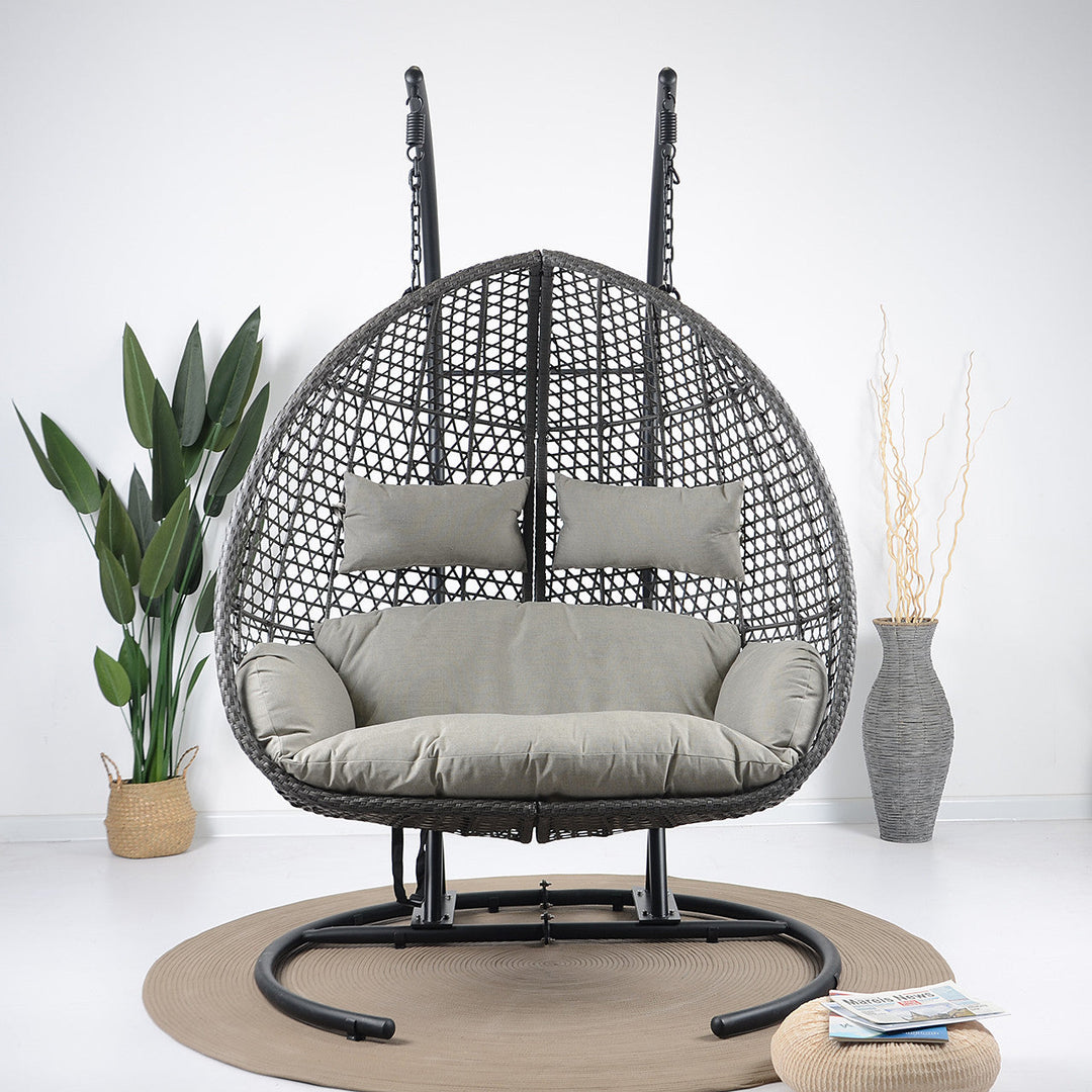 Gabal Double Seater Hanging Swing With Stand For Balcony, Garden Swing (Grey)