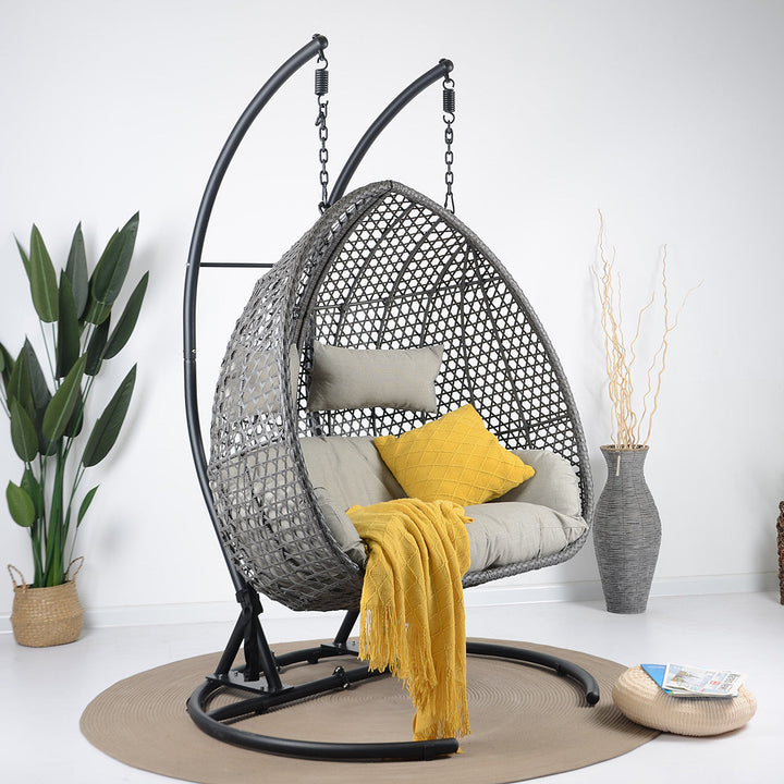 Gabal Double Seater Hanging Swing With Stand For Balcony, Garden Swing (Grey)