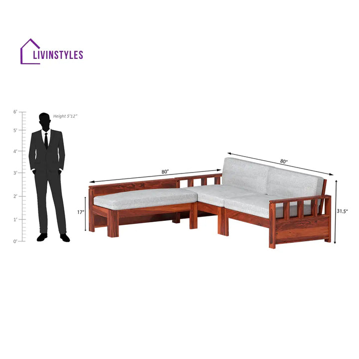 Bogdan L Shape Sheesham Wood Sofa In Light Honey sofa