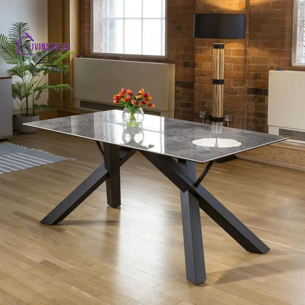 Bogdana Modern 6 Seater Marble Dining Table And Bench Set - Velvet Dining Room / Dining Sets
