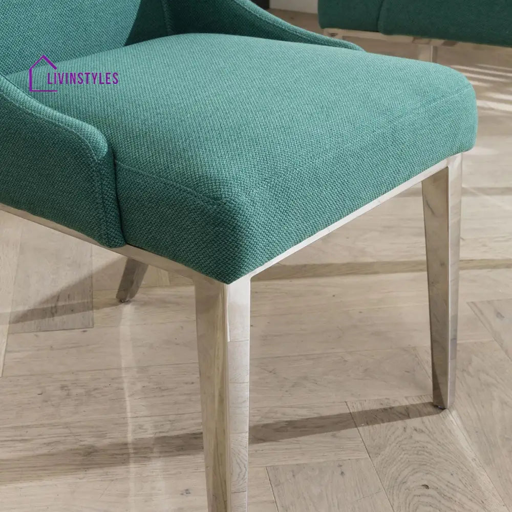 Bogdana Set of 2 Elegant High Back Dining Chairs Green Fabric - Polished Metal Legs Dining Room / Dining Chairs