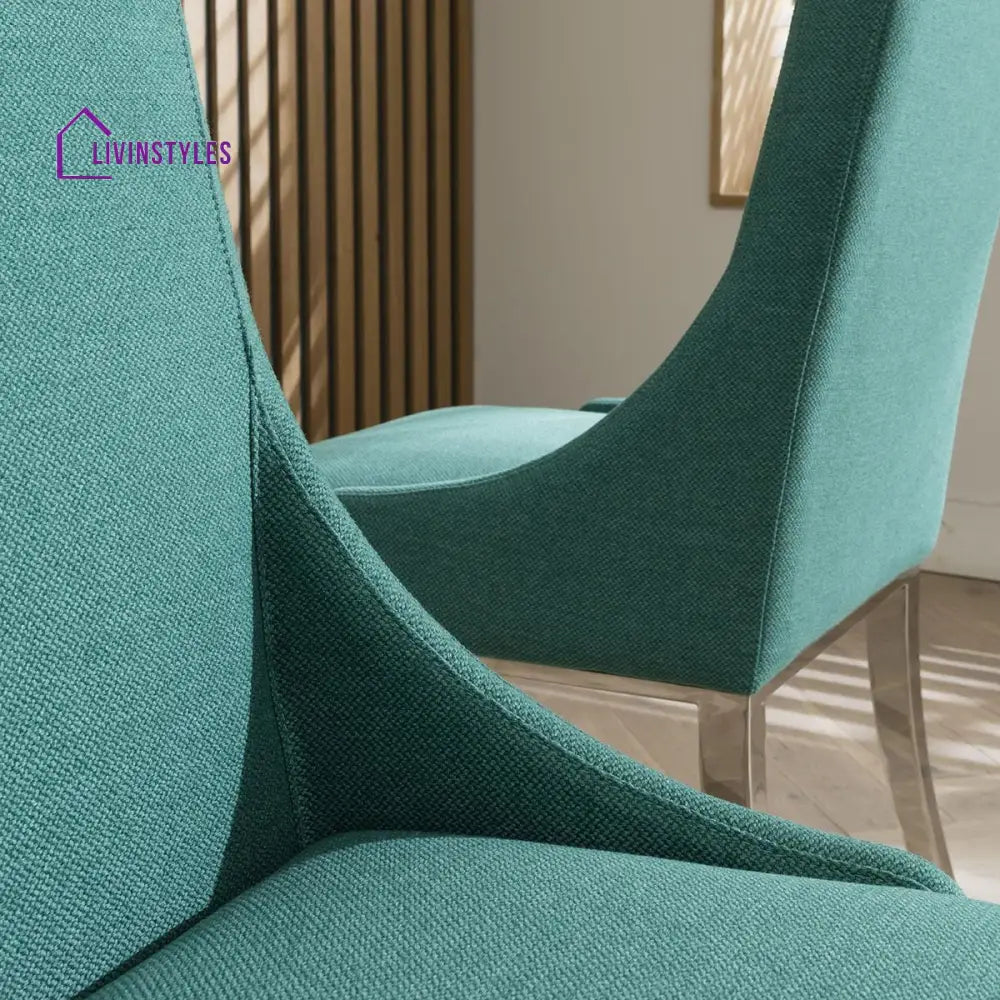 Bogdana Set of 2 Elegant High Back Dining Chairs Green Fabric - Polished Metal Legs Dining Room / Dining Chairs