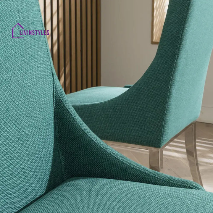 Bogdana Set of 2 Elegant High Back Dining Chairs Green Fabric - Polished Metal Legs Dining Room / Dining Chairs