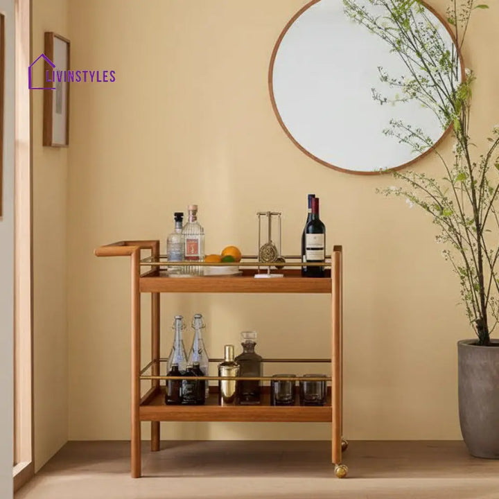 Bohdan Mid-Century Bar Trolley Cart Sheesham Wood