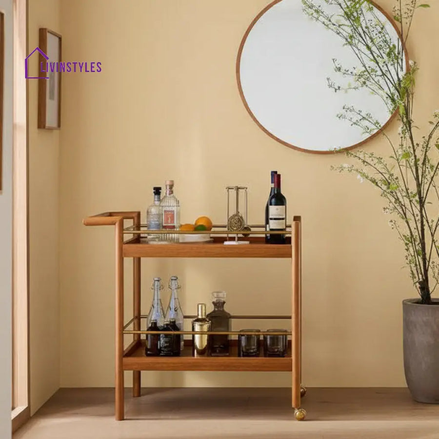 Bohdan Mid-Century Bar Trolley Cart Sheesham Wood