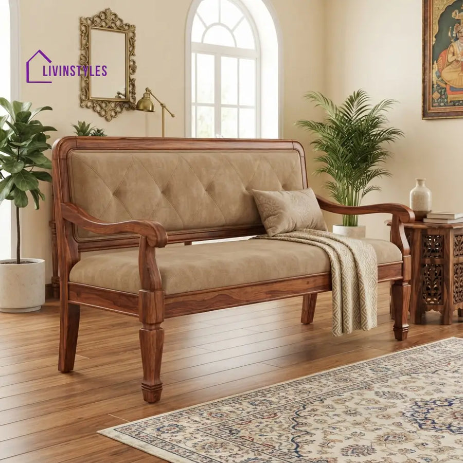 Boho Wooden Bench for Living Room | Bedroom | Extra Seating