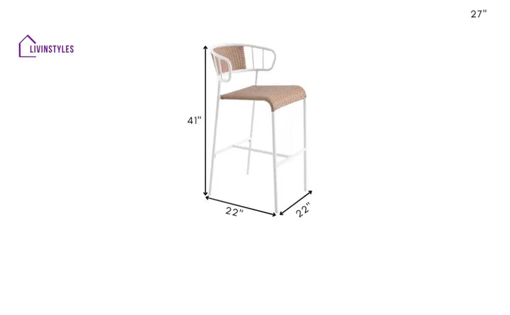 Boivin Outdoor Patio Bar Chair 2 Chairs set For Balcony (White + Light Brown) - Bar Sets