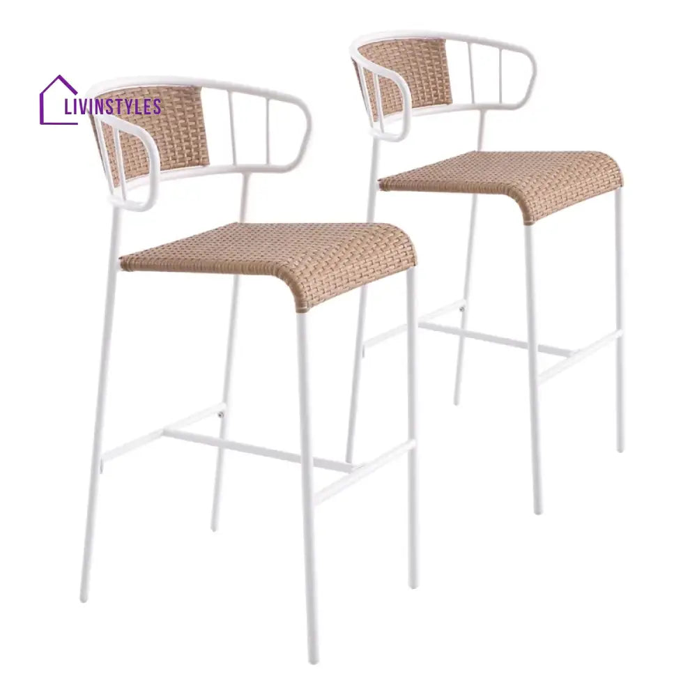 Boivin Outdoor Patio Bar Chair 2 Chairs set For Balcony (White + Light Brown) - Bar Sets