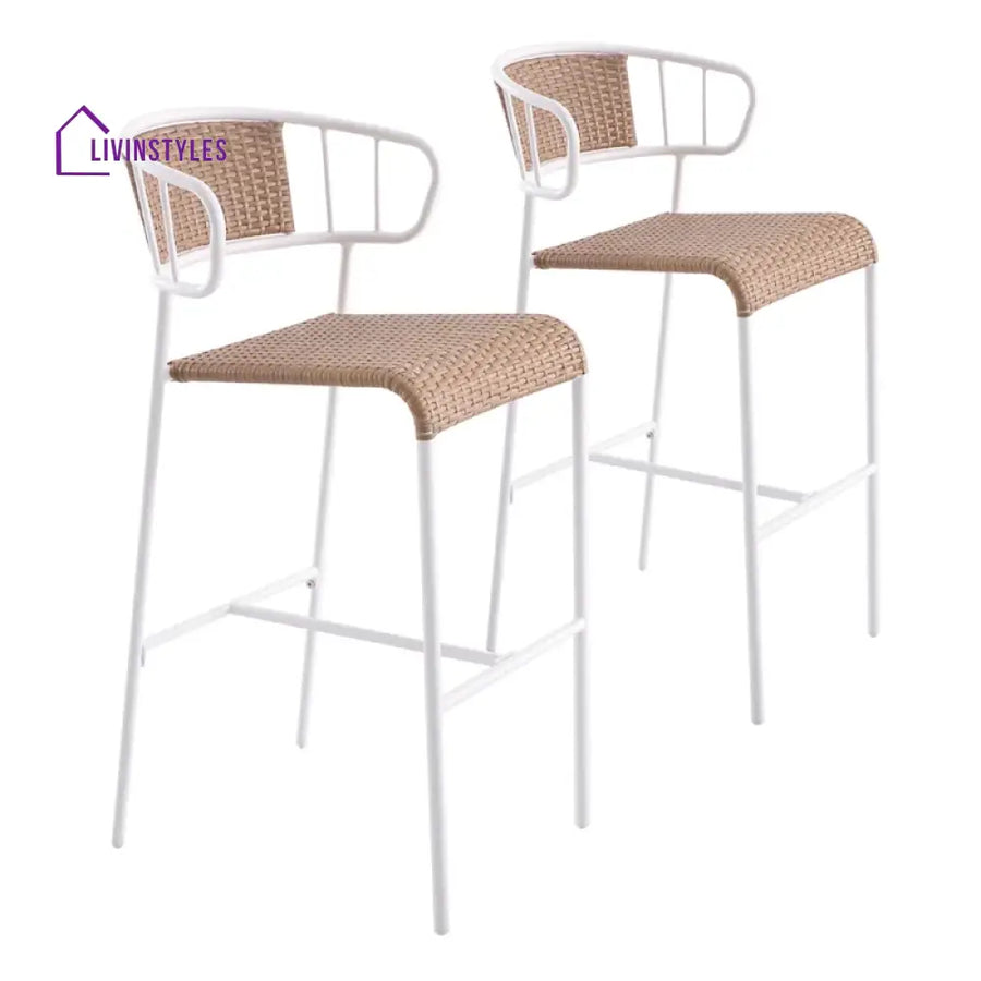 Boivin Outdoor Patio Bar Chair 2 Chairs set For Balcony (White + Light Brown) - Bar Sets