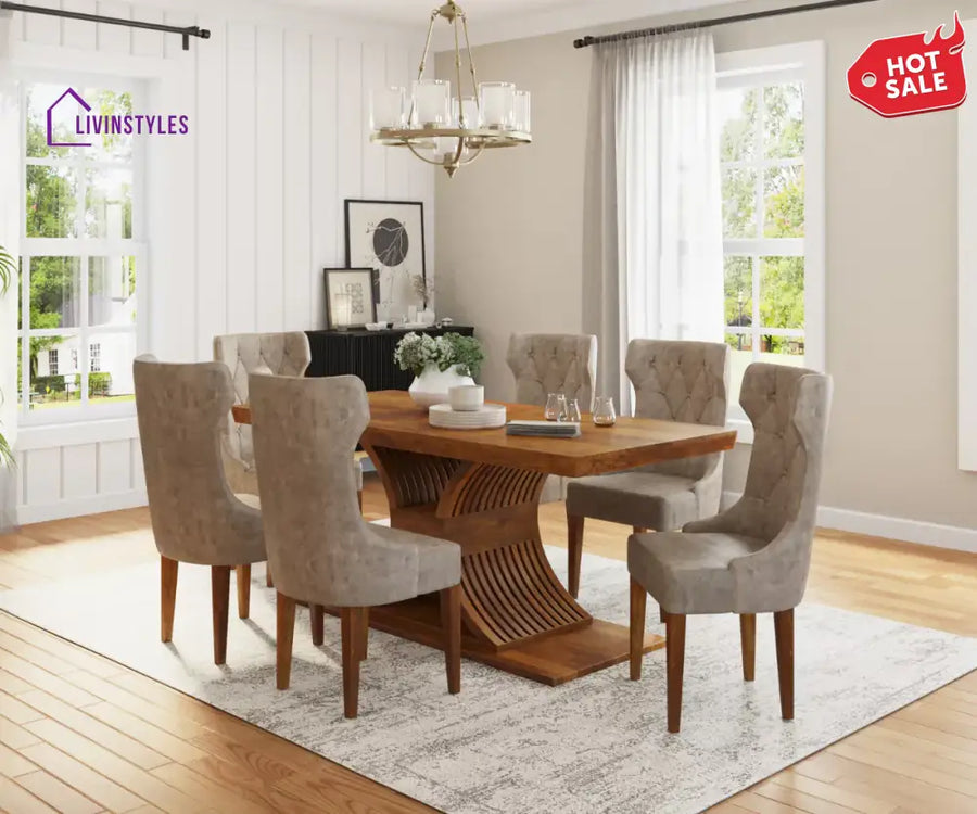 Caelistra Extendable Dining Set (6-8 Seater), Dark Brown Finish.
