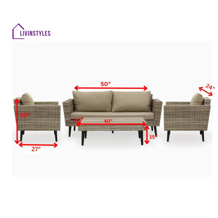 Bonfilia Outdoor Sofa Set 2 Seater 2 Single seater and 1 Center Table (Seashell) - Sofa Sets