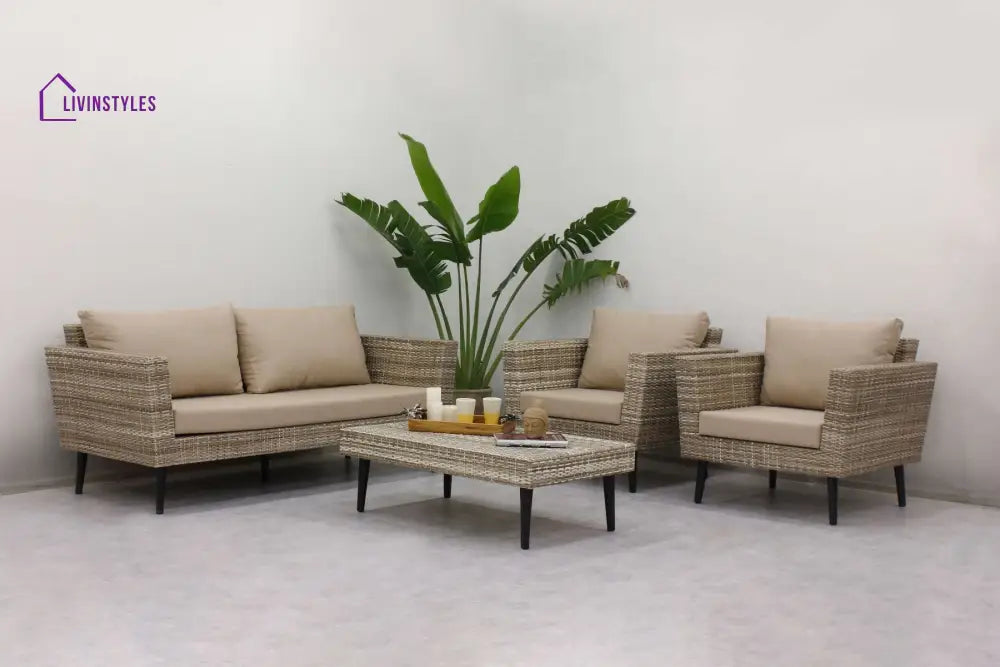 Bonfilia Outdoor Sofa Set 2 Seater 2 Single seater and 1 Center Table (Seashell) - Sofa Sets