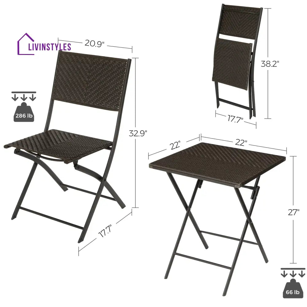 Boni Outdoor Patio Seating Set 2 Chairs and 1 Table Set (Dark Brown) - Coffee Table Sets