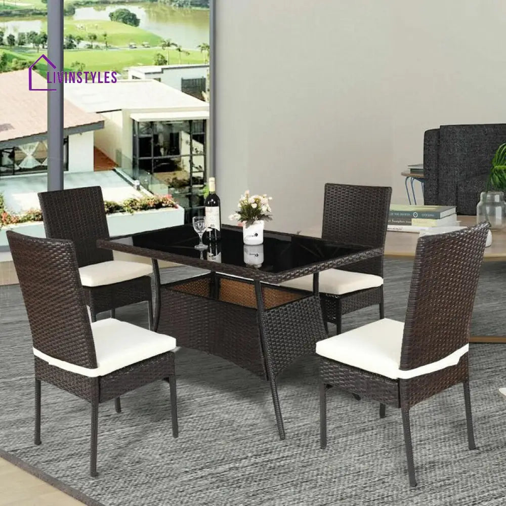 Bonucci Outdoor Patio Dining Set 4 Chairs and 1 Table (Dark Brown) - Dining sets