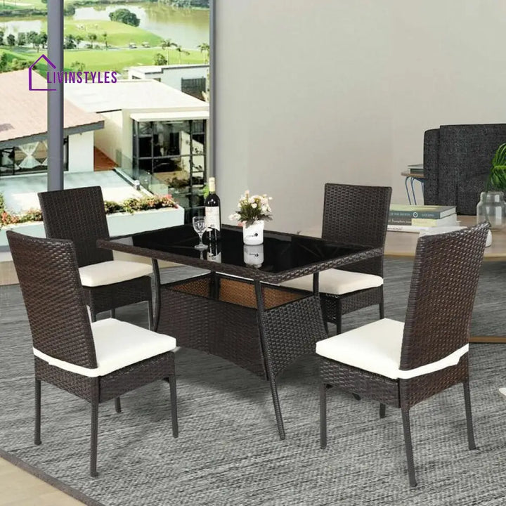 Bonucci Outdoor Patio Dining Set 4 Chairs and 1 Table (Dark Brown) - Dining sets