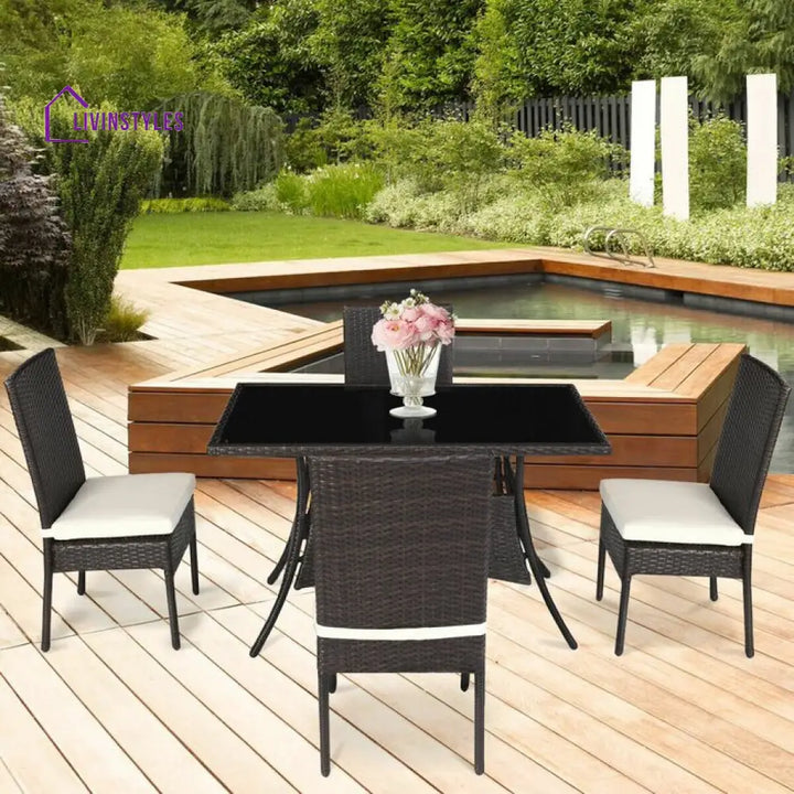 Bonucci Outdoor Patio Dining Set 4 Chairs and 1 Table (Dark Brown) - Dining sets