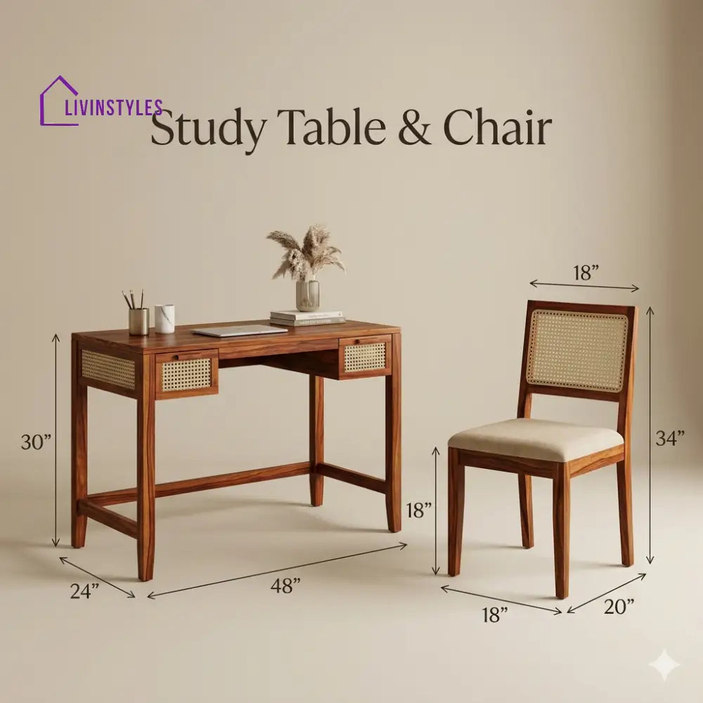 Boris Sheesham Wood Study Table and Chair Set for Students | Kids | Adults