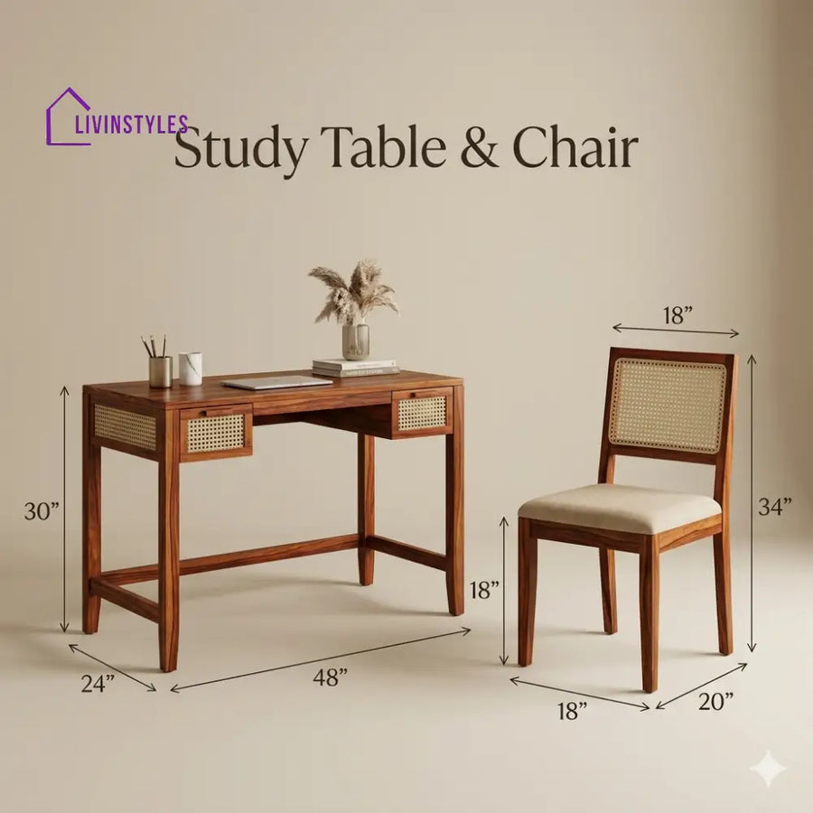 Boris Sheesham Wood Study Table and Chair Set for Students | Kids | Adults