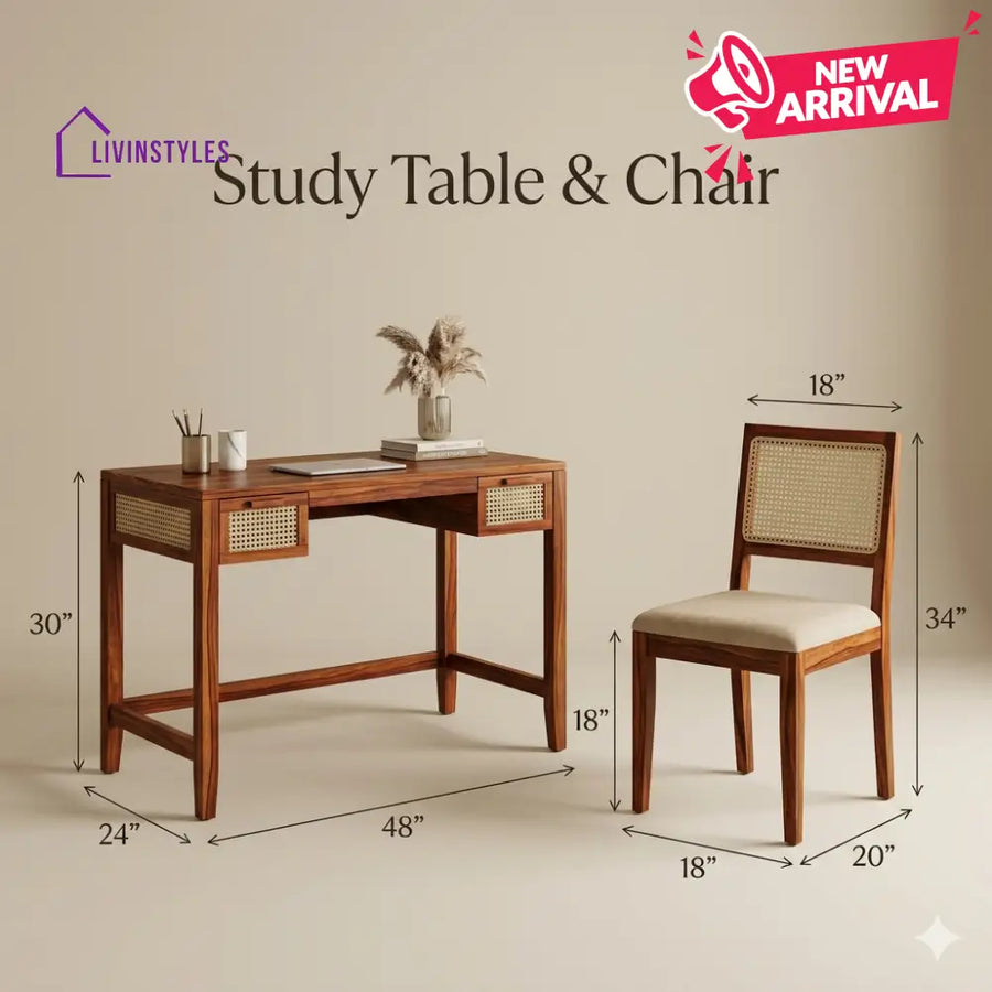 Boris Sheesham Wood Study Table and Chair Set for Students | Kids | Adults