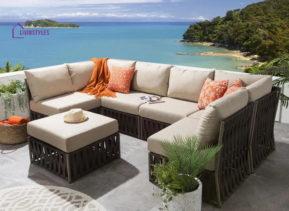 Borromeo Outdoor Sofa Set 6 Seater and 1 Ottoman Set (Brown) - Sofa Sets