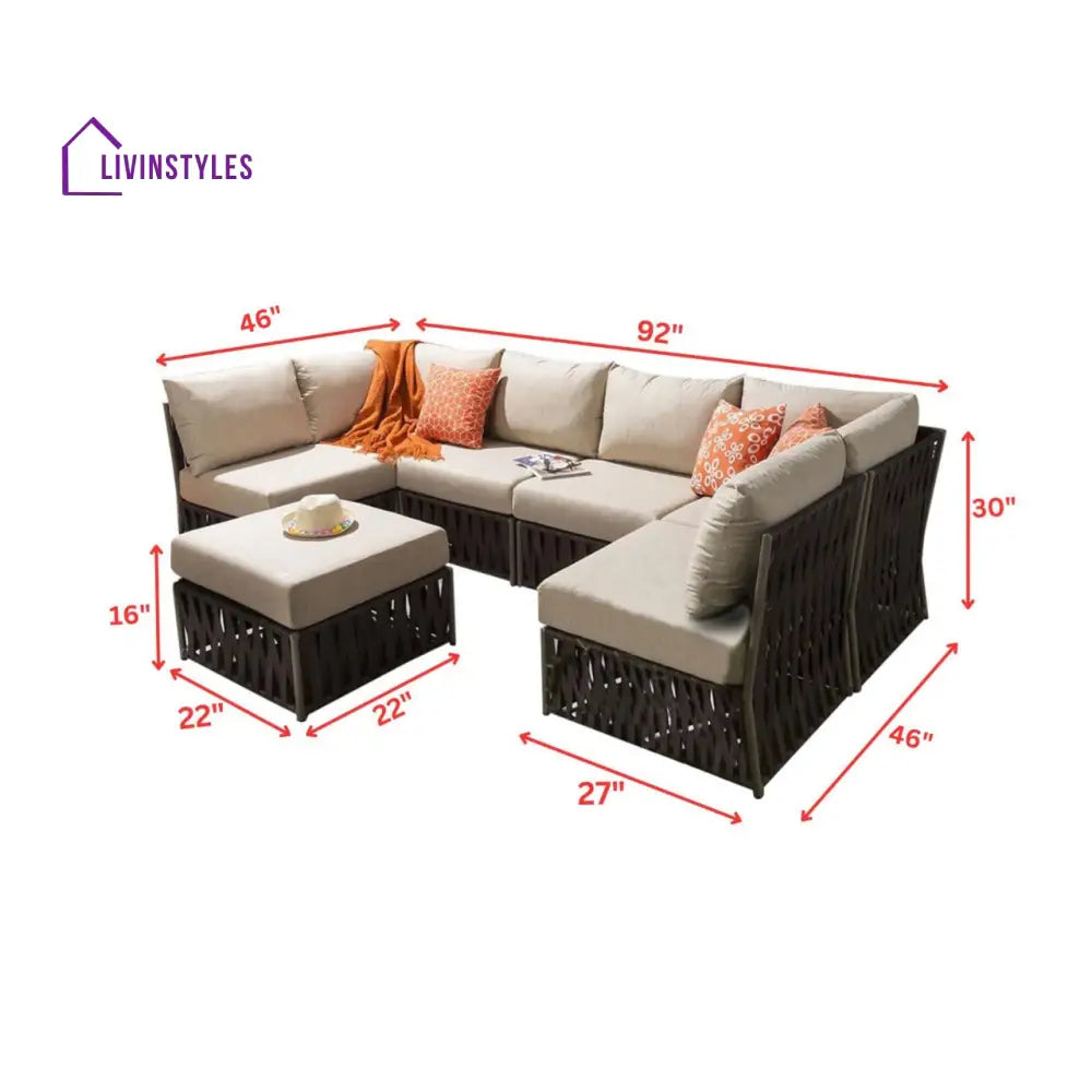 Borromeo Outdoor Sofa Set 6 Seater and 1 Ottoman Set (Brown) - Sofa Sets