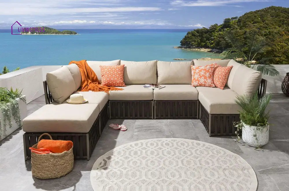 Borromeo Outdoor Sofa Set 6 Seater and 1 Ottoman Set (Brown) - Sofa Sets