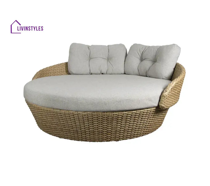 Borroni Outdoor Poolside Sunbed With Cushion Daybed (Honey Brown) - Light Grey - Sunbed