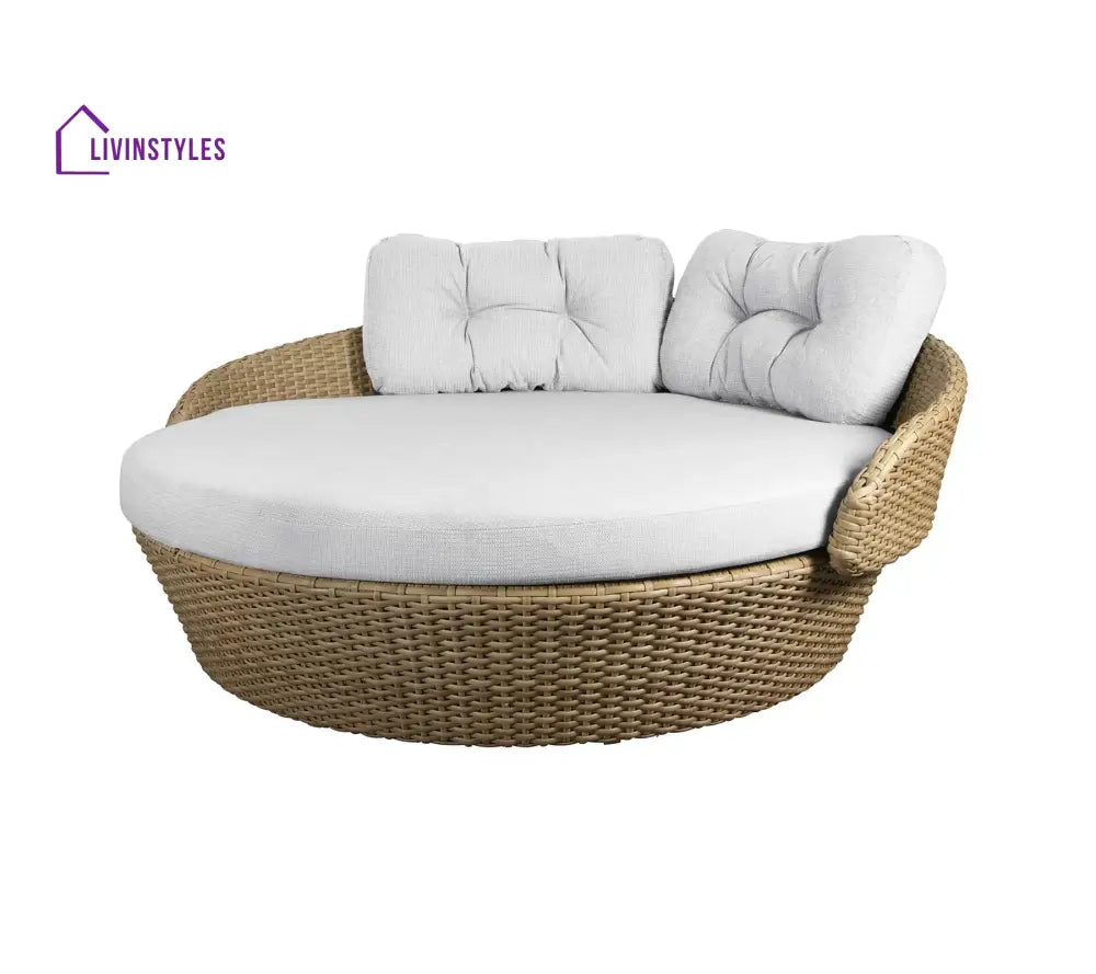 Borroni Outdoor Poolside Sunbed With Cushion Daybed (Honey Brown) - Off White - Sunbed