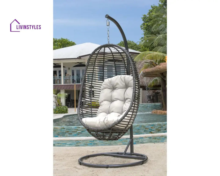 Borroni Single Seater Hanging Swing With Stand For Balcony Garden Swing (Grey) - Swings