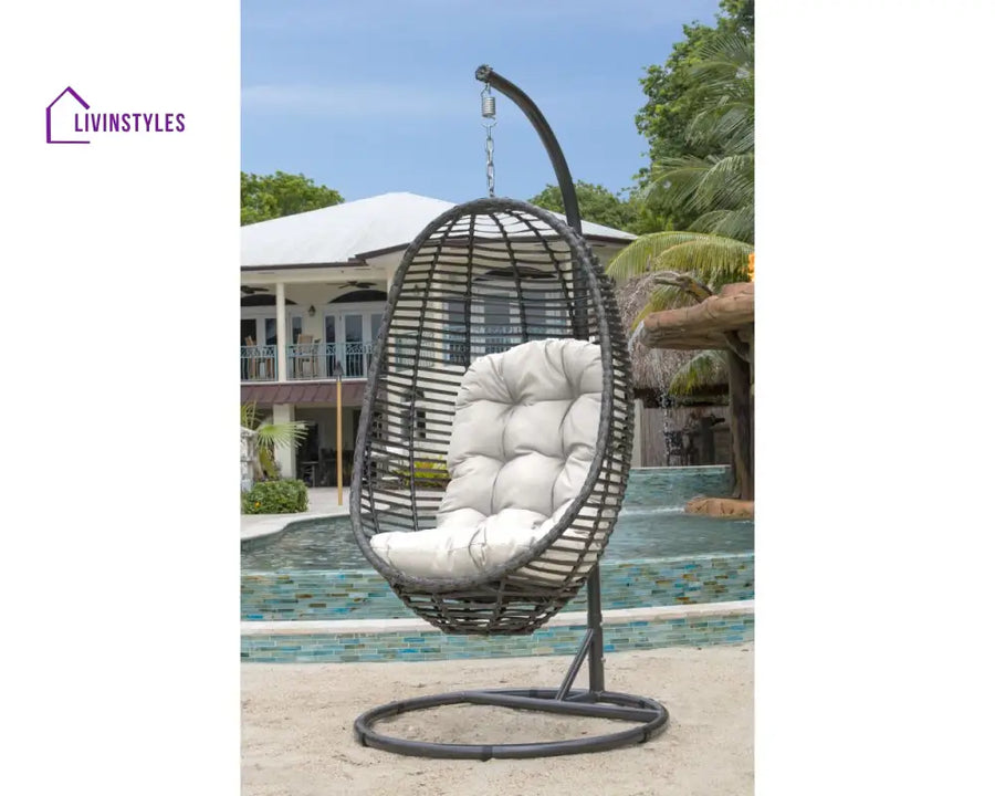 Borroni Single Seater Hanging Swing With Stand For Balcony Garden Swing (Grey) - Swings