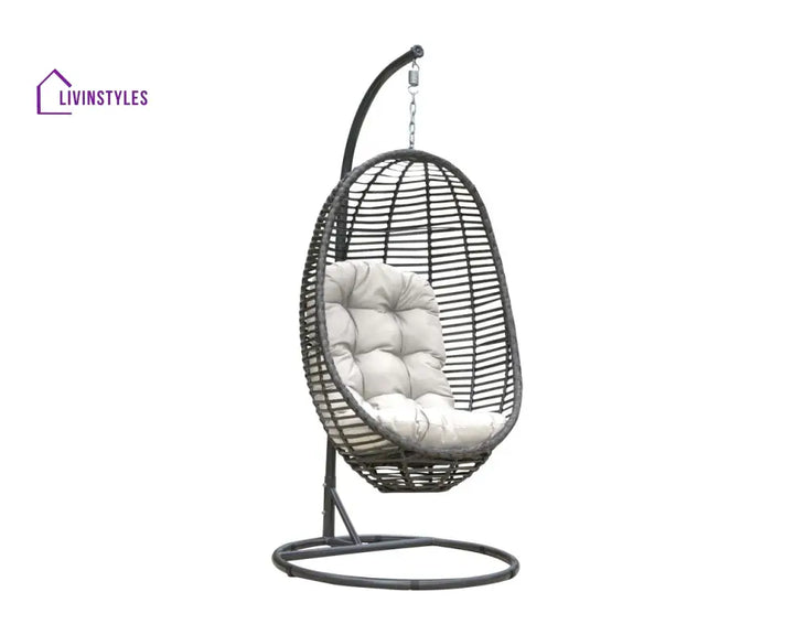 Borroni Single Seater Hanging Swing With Stand For Balcony Garden Swing (Grey) - Swings