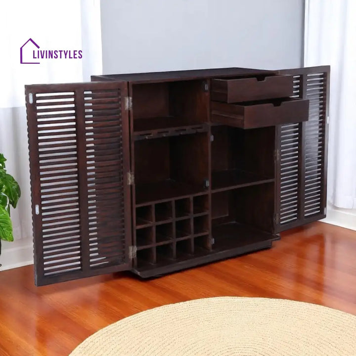 Borys Handmade Contemporary Sheesham Wood Line Bar Cabinet Bar Furniture