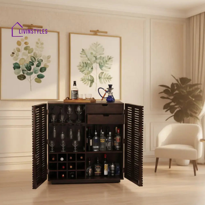 Borys Handmade Contemporary Sheesham Wood Line Bar Cabinet Bar Furniture
