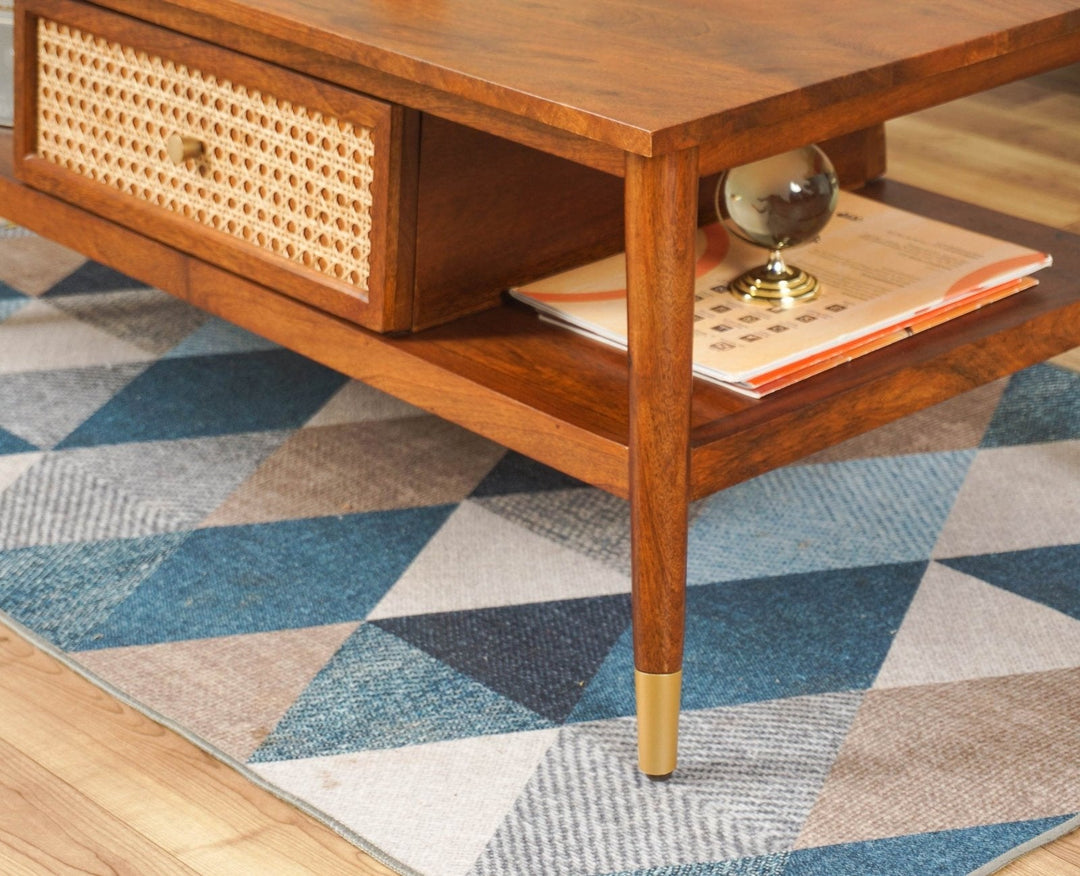 Daria Solid Wood Rattan Cane One Drawer Coffee Table