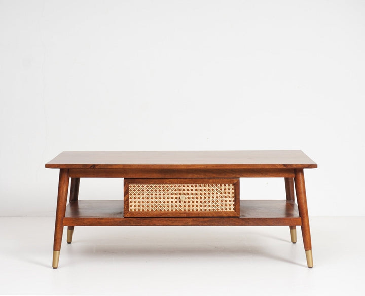 Daria Solid Wood Rattan Cane One Drawer Coffee Table