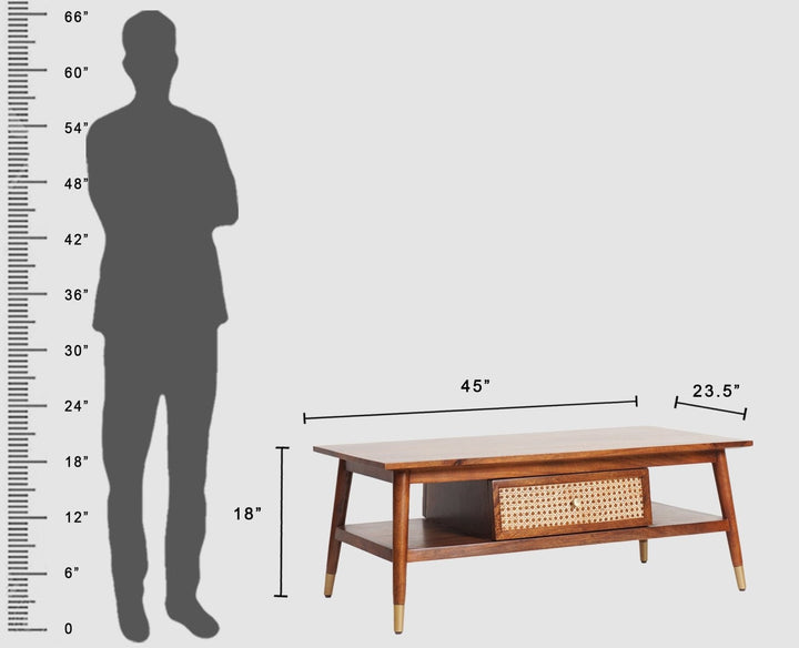 Daria Solid Wood Rattan Cane One Drawer Coffee Table